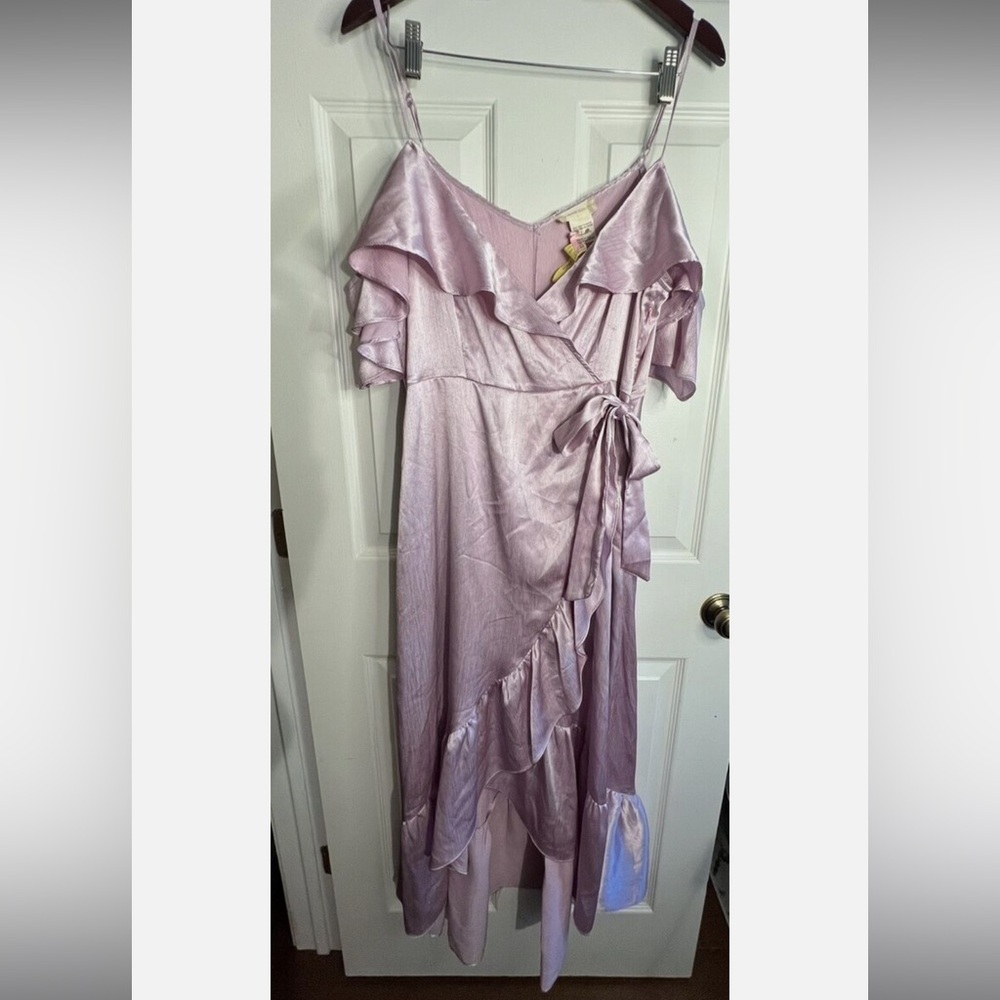 ALTAR’D STATE Lilac Lavender Midi Wrap Dress Off The Shoulder Ruffles